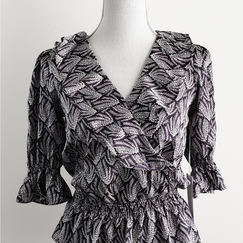 bishop + young Black and White Leaf Print Blouse